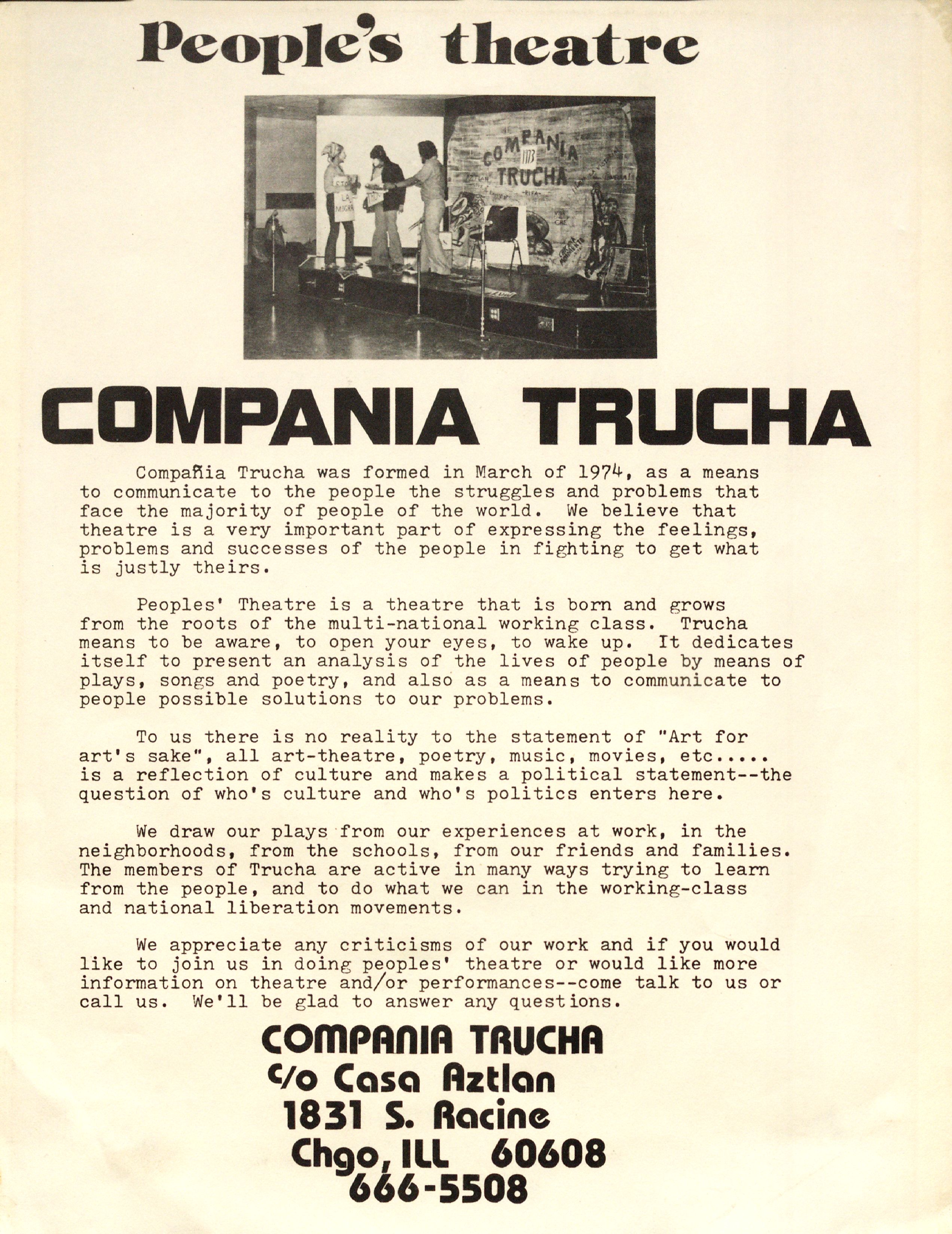 People's theatre. Compañía Trucha<br><br>Teatro del pueblo. Compañía Trucha
