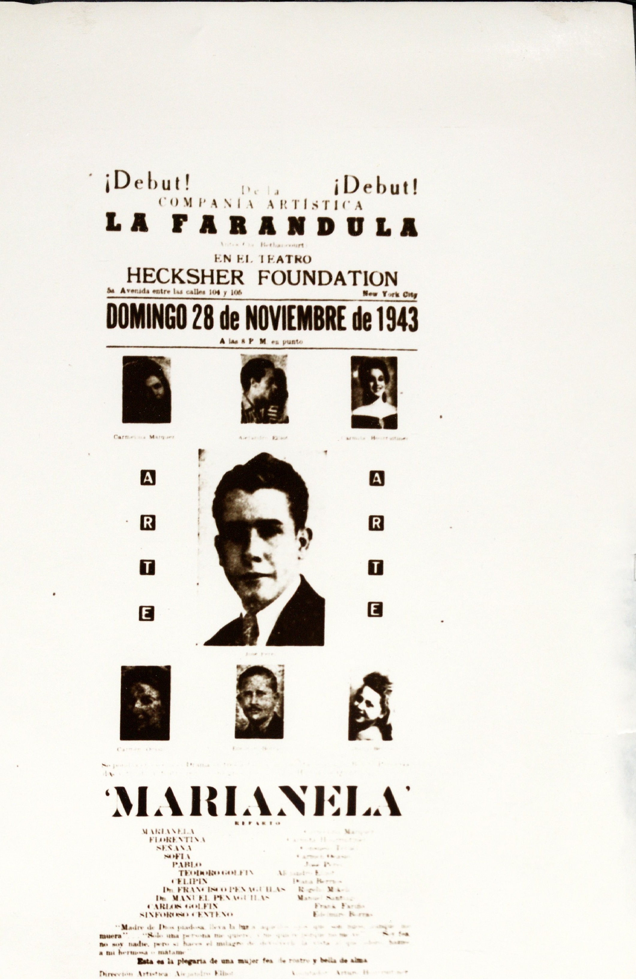 Debut of Marianela by the theater company, La Farándula, in the Hecksher Foundation theater<br><br>Debut de la Companía Artística La Farándula en el teatro Hecksher Foundation, Marianela