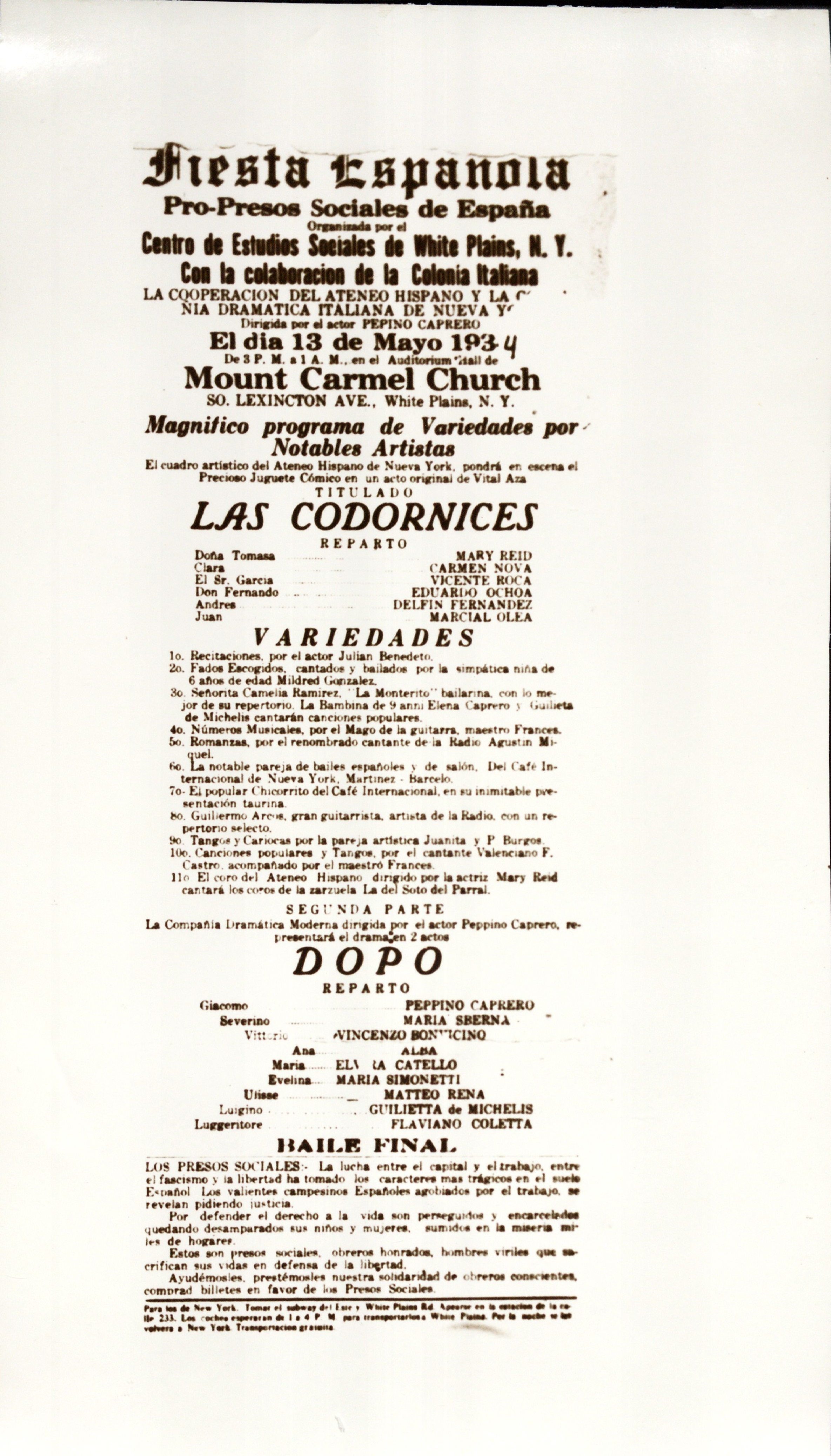 Fiesta Española, Magnifico programa de Variedades por Notables Artistas<br><br>Fiesta Española, Magnificient Variety Show by Notable Performers